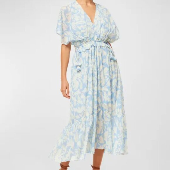 Misa Los Angeles Malia Dress Patmos Sky Blue midi summer dress size large boho - Picture 1 of 16